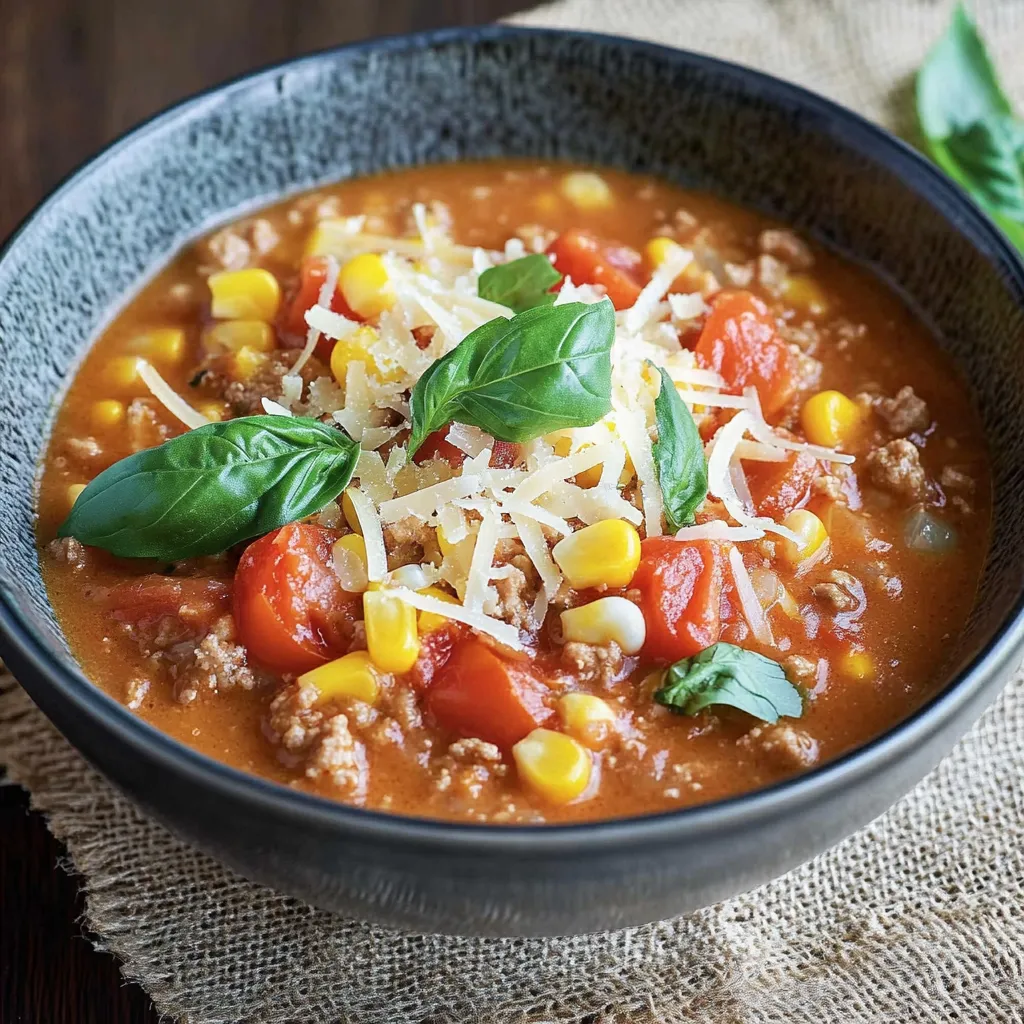 Deliziosa Zuppa Pizza con Carne Macinata