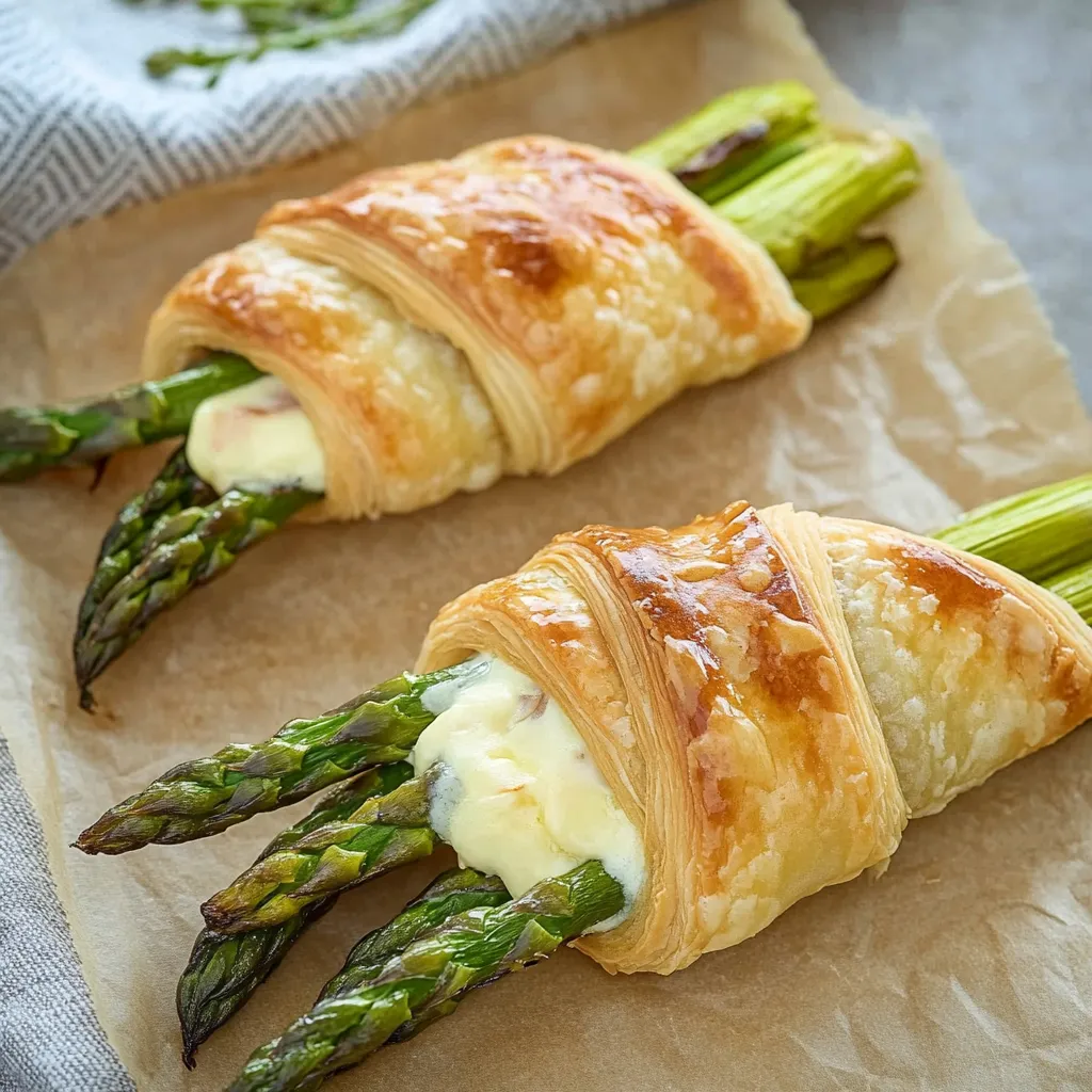 Asparagi in pasta sfoglia con prosciutto e formaggio