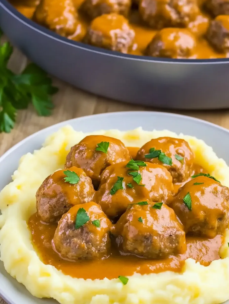 Polpette in salsa di panna con soffice purè di patate