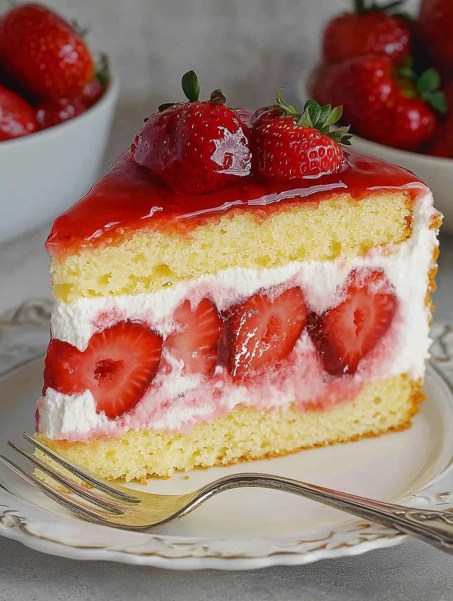Cremosa torta di fragole con pan di Spagna, ricotta e panna