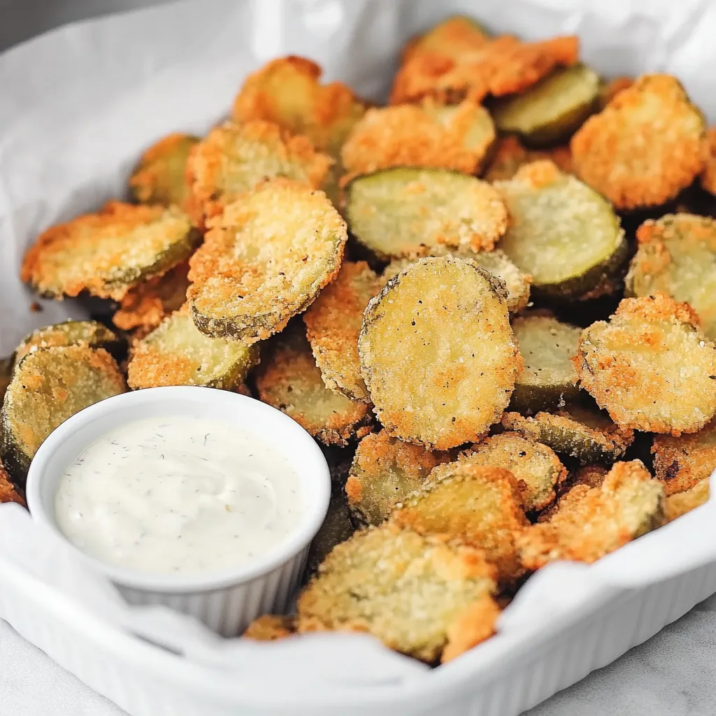 Una ciotola di cetrioli fritti con una salsa per immersione.