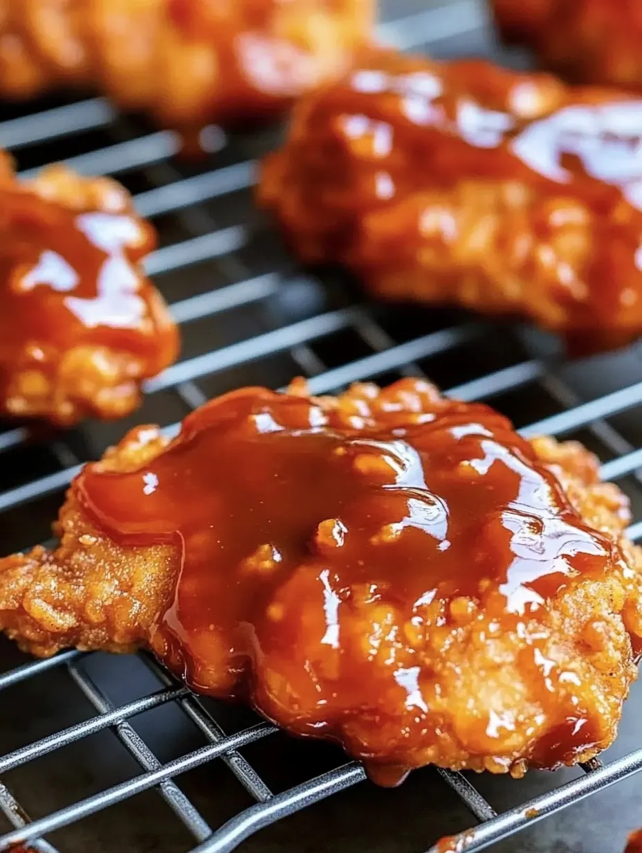 Un pezzo di pollo con salsa sopra.